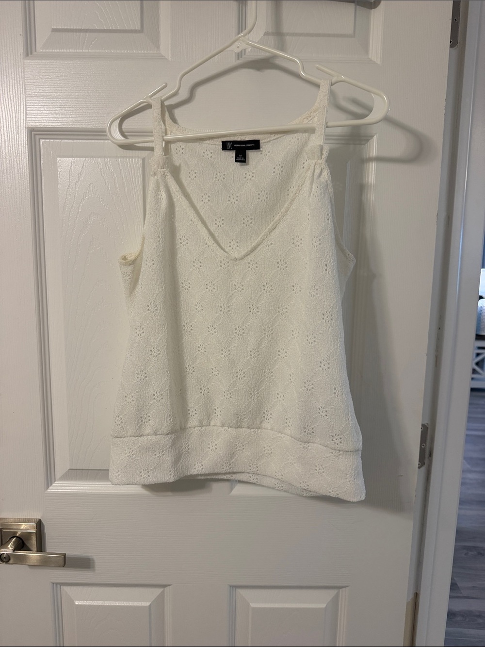 INC International Concepts White Eyelet V-Neck Tank